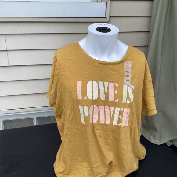 Old Navy Tops - ~WOMEN'S OLD NAVY GOLD HEATHER "LOVE IS POWER" SHORT SLEEVE TEE - SIZE xxl